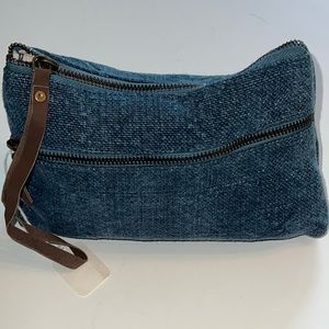 roost jute clutch bag w/exterior pocket & leather wristlet-NWT